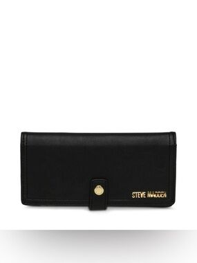 Steve Madden Black and Gold Logo Snap Wallet
